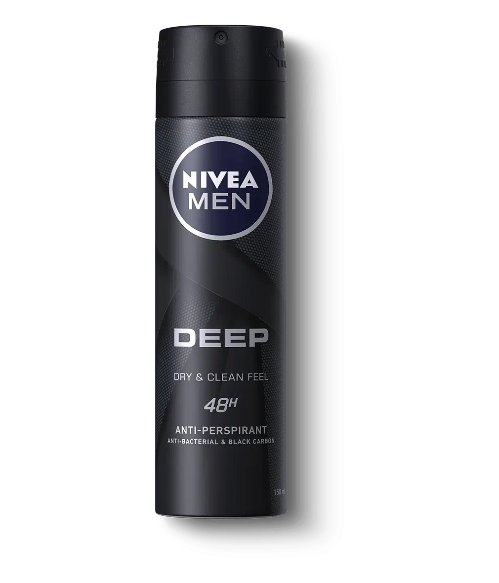 NIVEA MEN Antiperspirant Spray for Men, DEEP Black Carbon Antibacterial, 150ml