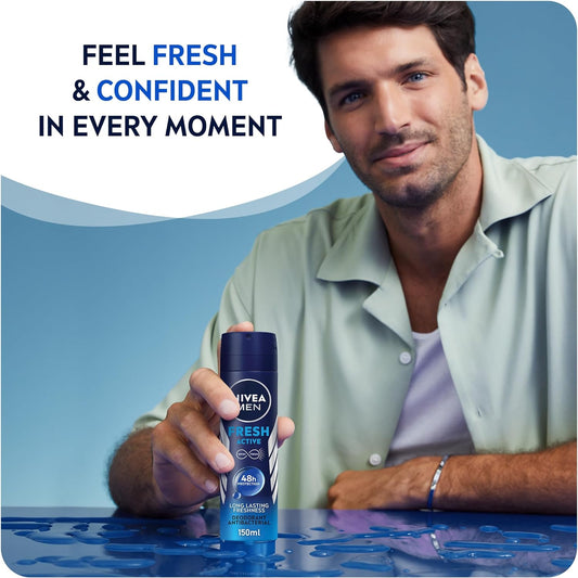NIVEA MEN Fresh Active, Antiperspirant for Men, Fresh Scent, Spray 150ml pack may vary