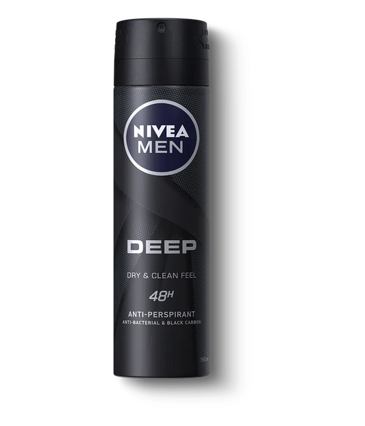 NIVEA MEN Antiperspirant Spray for Men, DEEP Black Carbon Antibacterial, 150ml