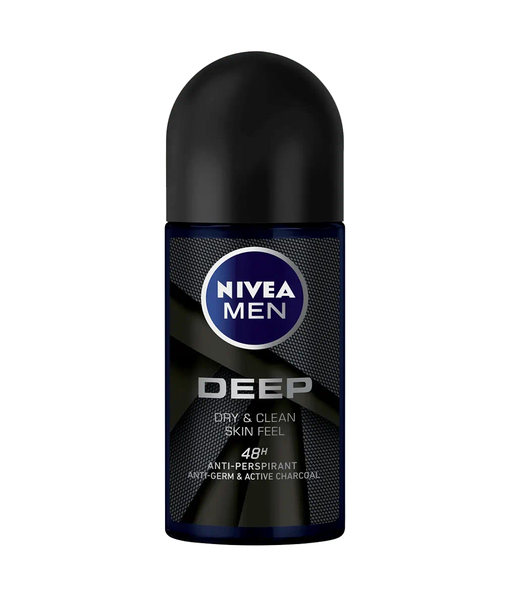 NIVEA MEN DEEP Black Carbon Espresso, Antiperspirant for Men, Antibacterial, Roll-on 50ml