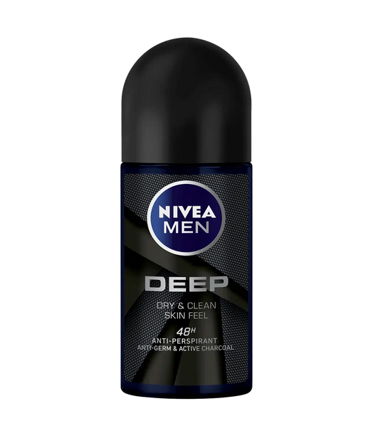 NIVEA MEN DEEP Black Carbon Espresso, Antiperspirant for Men, Antibacterial, Roll-on 50ml